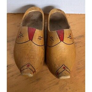 Dutch Wooden Clogs Shoes Made in Holland Hand Carved Painted Folk Art Display